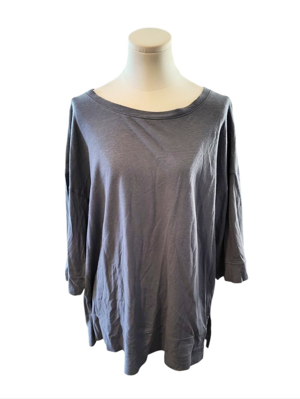 J.Jill Blue Gray Hemp and Cotton Three Quarter Sleeve Tunic Top Size Medium